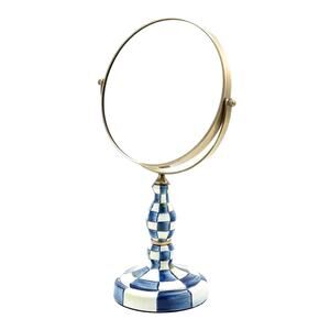 MACKENZIE-CHILDS Royal Check Enamel Vanity Mirror Hand-Painted White Blue NEW